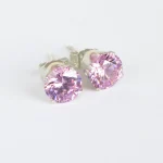 Pink Crystal Stud Earrings – Silver Tone